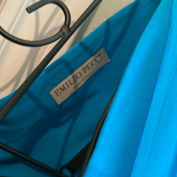 Emilio Pucci Gathered silk and cotton blend chiffon top azure size 8 - Picture 11 of 14